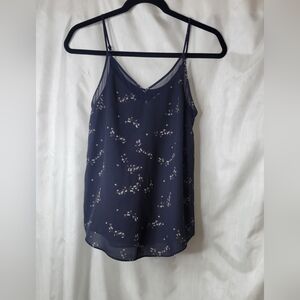 1 State floral cami, navy blue w/sheer neck detail